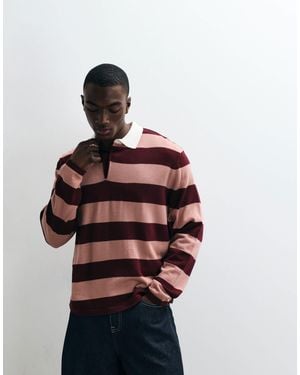 ASOS – langärmliges, gestreiftes polohemd aus strick - Rot
