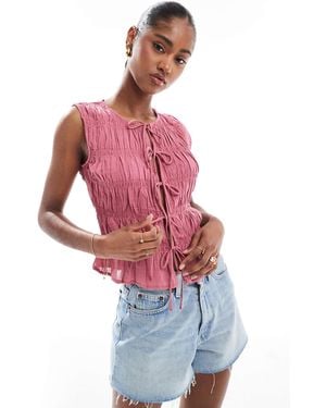 Stradivarius Ruched Tie Front Top - Red