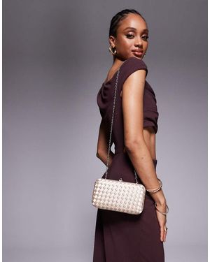 True Decadence Structured Woven Satin Clutch Bag - Grey