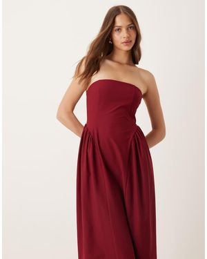 ASOS Bandeau Waisted Detail Midi Dress - Red