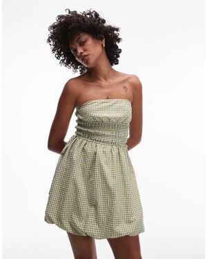 Rhythm Vestido Corto A Cuadros Vichy Verdes Abullonado Lana De