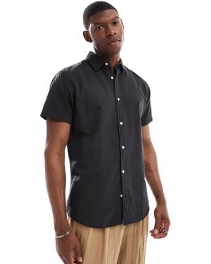 Jack & Jones – kurzärmliges leinen-hemd - Schwarz