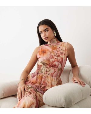 Wanderdoll Top Rosa Fruncido Sin Mangas Con Estampado Floral Y Detalle De Lazada De Chifón Primrose De (Parte De Un Conjunto) - Multicolor