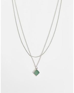 Reclaimed Vintage Unisex Molten Pendant Necklace With Green Stone - White