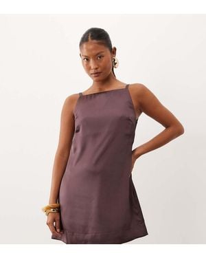ASOS Asos Design Petite Satin Cami Shift Mini Dress - Brown