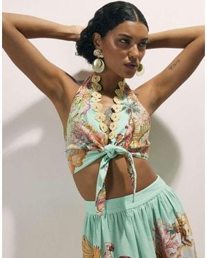 River Island Tie Halter Neck Top - Green