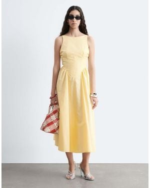 & Other Stories Rich Cotton Volume Waist Hem Midi Dress - White