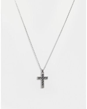 Emporio Armani Cross Necklace In Carbon Fibre - Silver - Metallic