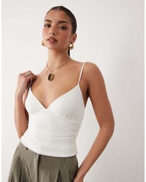 Oh Polly Modal V-neck Ruched Cami Top - White