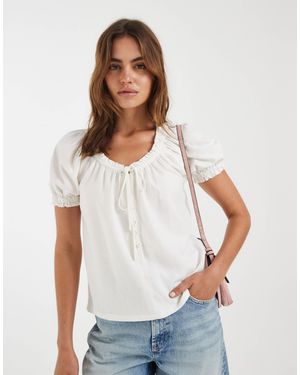 ONLY Linen Blend Tie Front Top - White