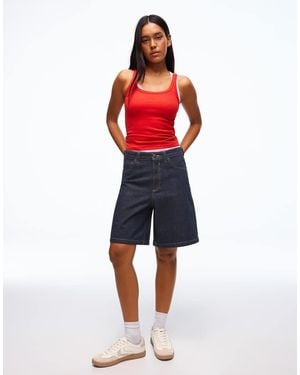 Bershka baggy Denim Shorts - Red
