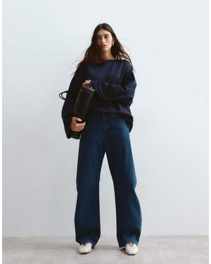 ARRANGE Cotton Oversized Long Sleeve T-shirt - Blue
