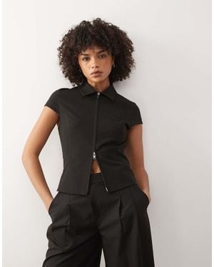 Weekday Zip Through Top With Cap Sleeves - Black