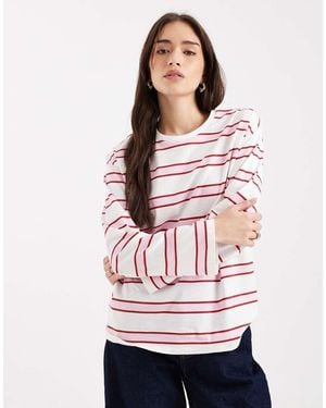 Pieces Oversized Rugby Stripe Long Sleeve T-shirt - White