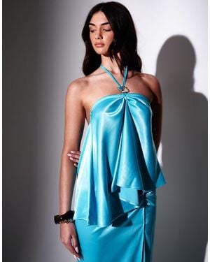 South Beach Satin Bead Decal Halterneck Top - Blue