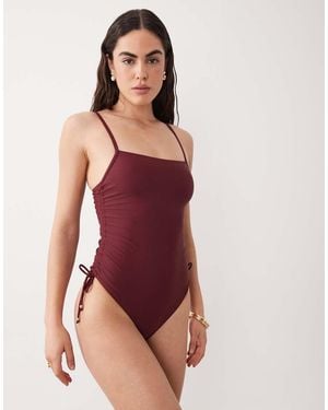 Miss Selfridge Ruched Side Swimsuit - Red