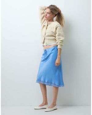 Reclaimed Vintage Satijnen Midi-Rok Met Kanten Rand - Blauw