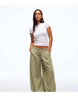 Bershka Tall Rustic Sarouel Trousers - Green