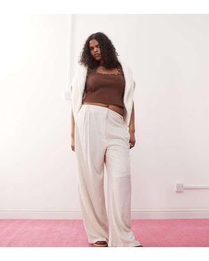 Collusion Pantalones Holgados De Tejido Con Lino De Plus-Neutro - Rosa