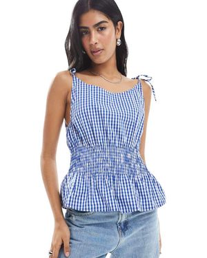 Daisy Street Shirred Waist Sleeveless Top - Blue