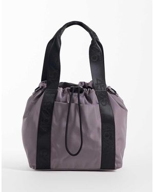 4505 Woven Adjustable Drawstring Bucket Bag With External Pocket - Purple