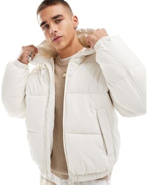 Bershka Puffer Jacket With Hood - Natural