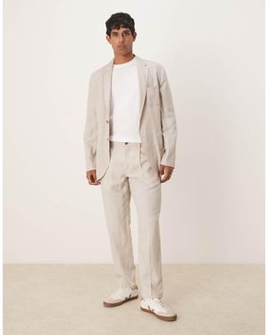 Mango Linen Mix Slim Fit Trouser Co-ord - Natural