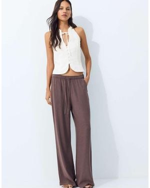 Stradivarius Flowing Trousers With Linen - Black