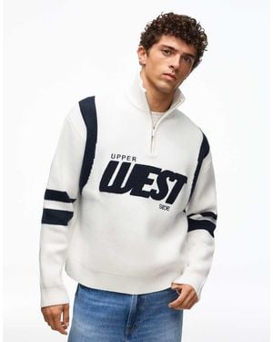 Bershka Graphic Zip-up Jumper - White