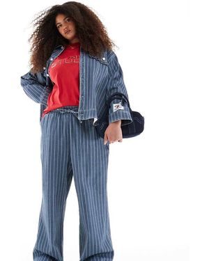 Renee Studio Plus Exclusive Wide Leg Drawstring Waist Ruffle Pocket Detail Trousers Co-ord - Blue
