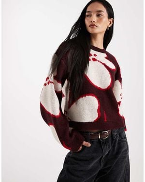 ASOS Knitted Brushed Floral Jumper - Black