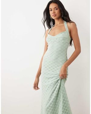 Bardot Mariko Exclusive Halter Neck Floral Embroidered Lace Maxi Dress - Green