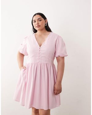 Nobody's Child Linen Mix Scalloped Edge V-neck Mini Dress - Pink