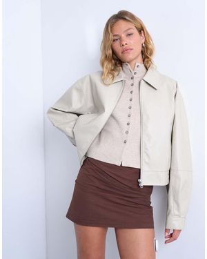 TOPSHOP Faux Leather Dropped Shoulders Cropped Zip Up Jacket - White