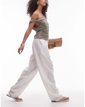 TOPSHOP Linen Barrel Leg Trouser - White