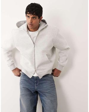 ASOS Ruimvallende Rechte Hoodie Met Rits Van Zware Stof - Grijs