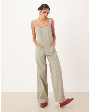 ASOS Denim Dungaree Jumpsuit With Cross Back - White