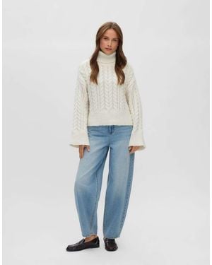 Vero Moda Dream Ribbed Oversized Roll Neck Knitted Drop Shoulder Jumper - Blue