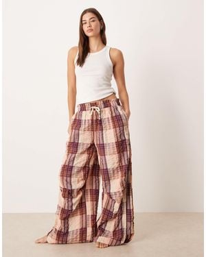 Free People Wide Leg Check Pyjama Trousers - Pink