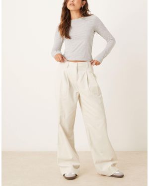 ASOS Turn Up Hem Wide Leg Cord Pants - Natural