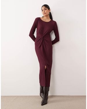 Vila Textu Midi Dress With Twist Detail - Purple