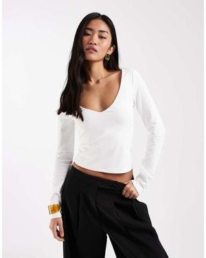 ASOS Polyamide Slinky Deep V-neck Top -white