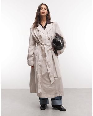 Monki Longline Trench Coat - Natural