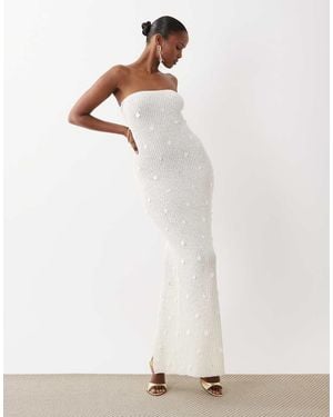 South Beach Knitted Bandeau Maxi Dress With Sequin Detail - White