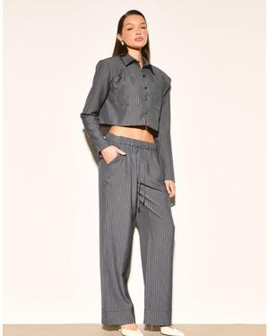 Noughts & Kisses Velora Pinstripe Cropped Shirt - Grey