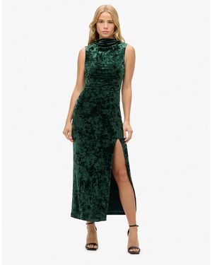 Superdry – maxikleid aus samt - Grün