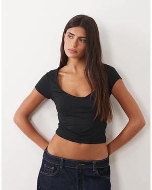 Gina Tricot Kurzärmliges oberteil mit integriertem bh - Schwarz