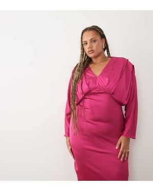 Tfnc Plus Satin Kimono Sleeve Maxi Dress - Pink