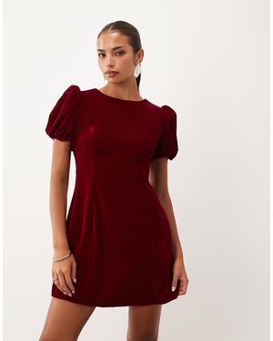Nobody's Child Boston Fluwelen Mini Jurk Met Pofmouwen - Rood