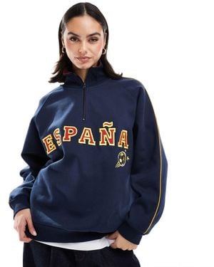 Stradivarius Espana Graphic Quarter Zip Sweatshirt - Blue